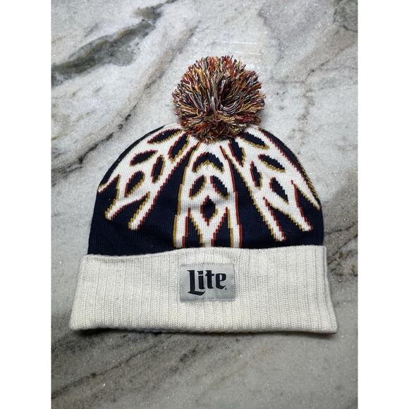 Miller Lite Beer Logo Winter Beanie Hat Nordic Pom Adult One Size Fits All - Picture 1 of 6
